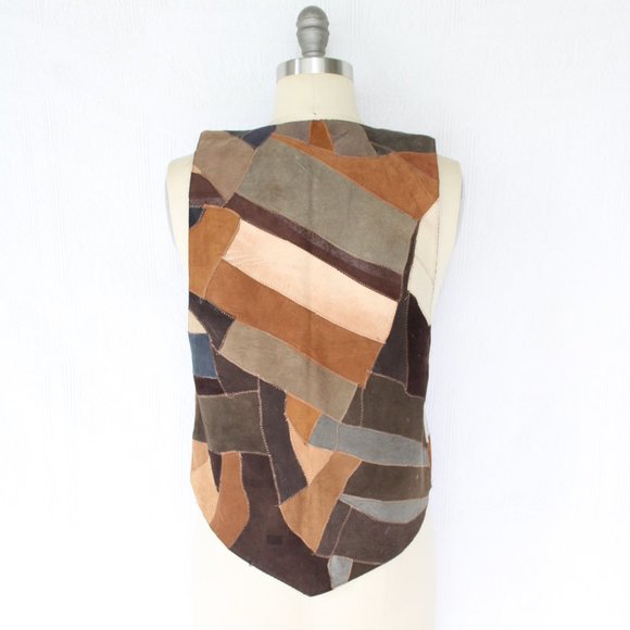 Vintage 60's Leather vest tunic Patchwork fish scale hippie western Free People - Picture 9 of 11